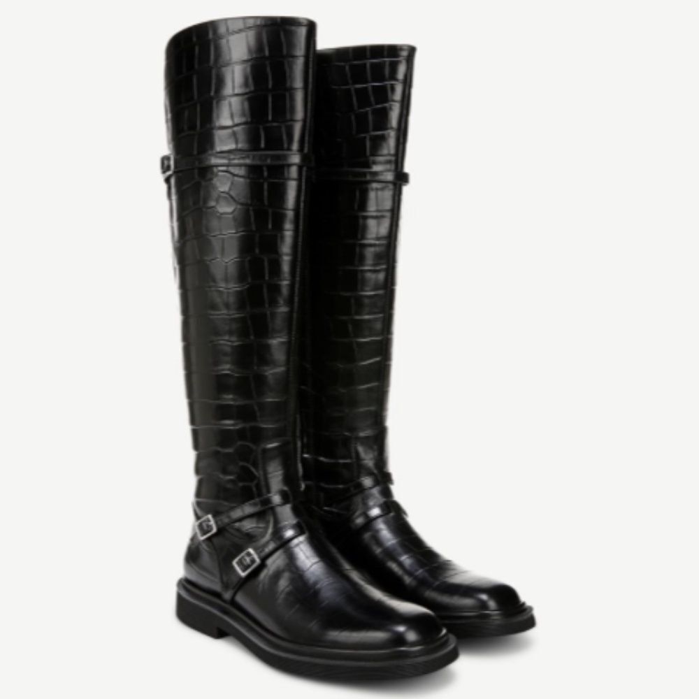 Franco Sarto Ainsley Knee High Boot In Black Croco Print Leather